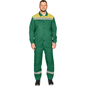 Костюм рабочий летний мужской л16-КПК с СОП зеленый/желтый (размер  52-54, рост 170-176)