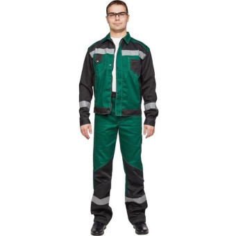 Костюм рабочий летний мужской л21-КБР с СОП зеленый/черный (размер 56-58, рост 182-188 см)