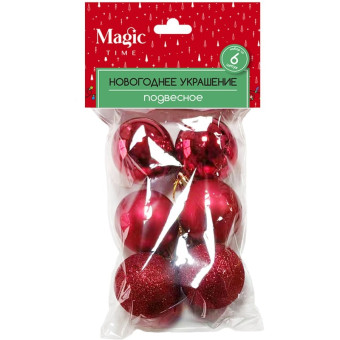 Набор шаров Время Чудес полистирол красные (диаметр 5 см, 6 штук в упаковке)