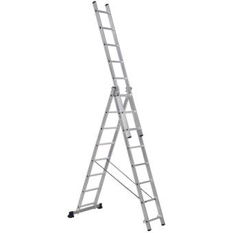 Лестница универсальная TOPFORT алюминиевая трехсекционная 3x8 ступеней