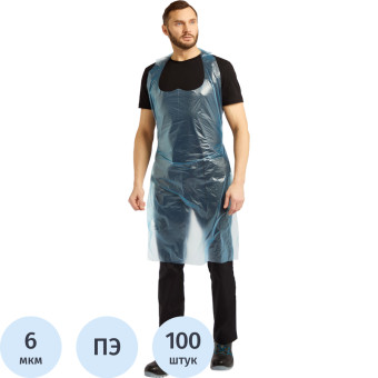 Фартук одноразовый 76x120 см полиэтиленовый 6 мкм голубой в пласте (100  штук в упаковке)