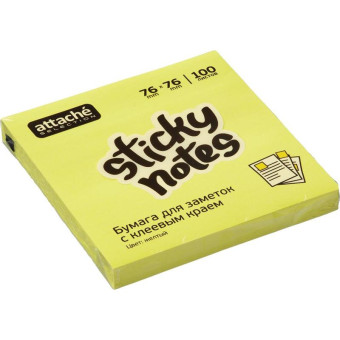 Стикеры Attache Selection 76x76 мм неоновые желтые (1 блок, 100 листов)