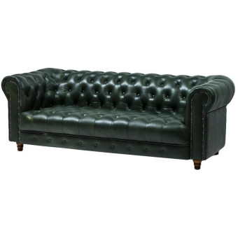 Диван трехместный Chester зеленый (натуральная кожа c компаньоном)