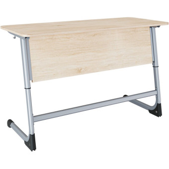 Стол ученический двухместный с закругленными углами ЛДСП (дуб молочный/серый, рост 3-5)