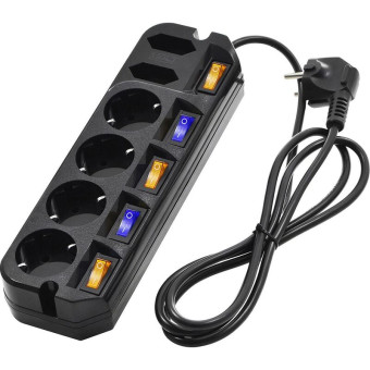 Удлинитель Most A10 6 розеток 1.6 м с заземлением и выключателем черный