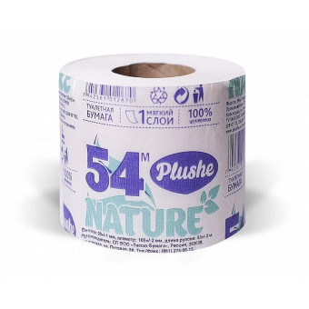 Бумага туалетная Plushe 1-слойная белая 54 метра (30 рулонов в упаковке)