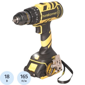 Дрель-шуруповёрт ударная аккумуляторная Hanskonner 2 АКБ х Li-ion (18 В,  2 Ач)+ЗУ в кейсе (HCD1865I)