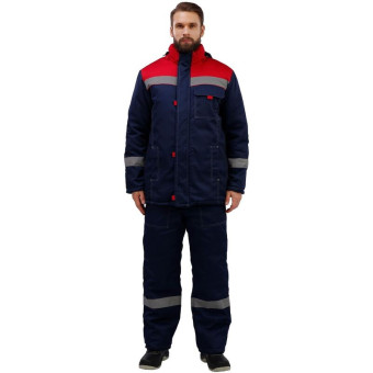 Костюм рабочий зимний мужской з31-КПК с СОП синий/красный (размер 52-54, рост 182-188)