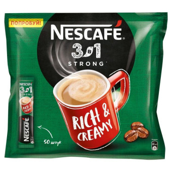 Кофе порционный растворимый Nescafe 3 в 1 Крепкий 50 пакетиков по 14.5 г
