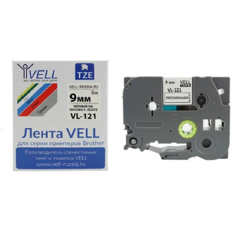 Картридж Vell VL-121 для принтера этикеток Brother (9 мм x 8 м, цвет  ленты  прозрачный, шрифт черный)