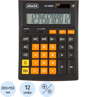 Калькулятор настольный Attache AF-446BO 12-разрядный черный/оранжевый  203x153x48 мм