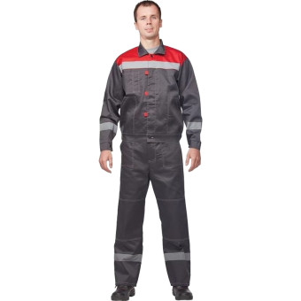 Костюм рабочий летний мужской л20-КБР с СОП серый/красный (размер 72-74,  рост 182-188)
