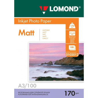 Фотобумага для цветной струйной печати Lomond двусторонняя (матовая, А3, 170 г/кв.м, 100 листов, артикул производителя 0102012) Фотобумага для цветной струйной печати Lomond двусторонняя (матовая, А3, 170 г/кв.м, 100 листов, артикул производителя 0102012)