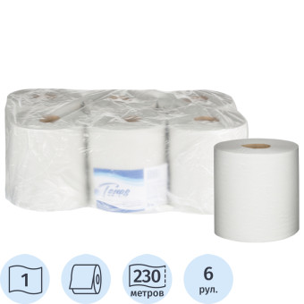 Полотенца бумажные в рулонах с центральной вытяжкой Терес Стандарт макси 1-слойные 6 рулонов по 230 метров (артикул производителя Т-0160)