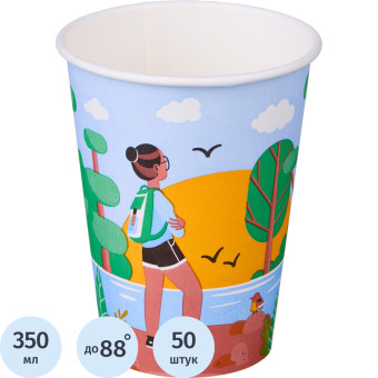 Стакан одноразовый картонный Комус Природа 350 мл разноцветный (50 штук в упаковке)