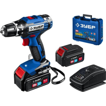 Дрель-шуруповерт безударная аккумуляторная Зубр DL-201-42 20 В Li-ion 2 АКБ 4 Ач+ЗУ