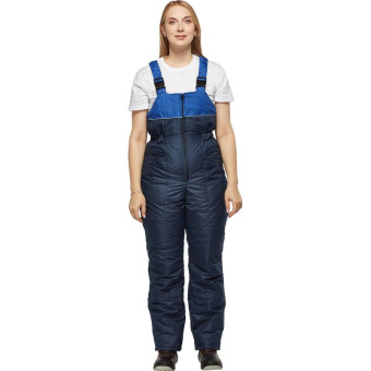 Полукомбинезон рабочий зимний женский Снежана со светоотражающим кантом синий/васильковый из ткани таслан (размер 48-50, рост 170-176)