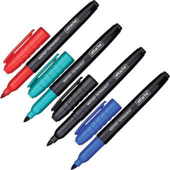 Набор маркеров перманентных Attache (толщина линии 1.5-3 мм, 4 штуки в упаковке)