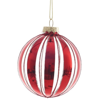 Шар новогодний стекло красный/белый (диаметр 8 см)