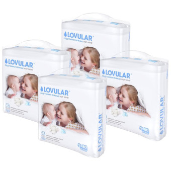 Подгузники для новорожденных Lovular Hot Wind размер 2 (S) 0-6 кг (4 упаковки по 80 штук)