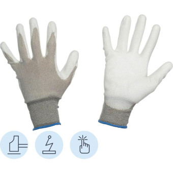 Перчатки рабочие защитные Manipula Specialist Микростатик MG-164 нейлоновые с полиуретановым покрытием белые (13 класс, размер 9, L)