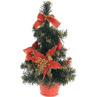 Елка новогодняя настольная 30 см с красным декором