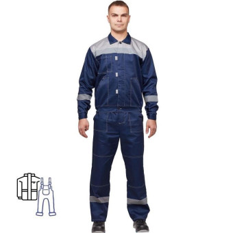 Костюм рабочий летний мужской л20-КПК с СОП синий/серый (размер 56-58, рост 170-176 см)
