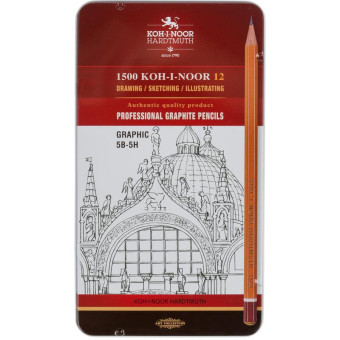 Набор чернографитных карандашей Koh-I-Noor 1502/III 5B-5H заточенные (12 штук в упаковке)