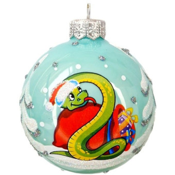 Шар новогодний Коломеев Змей с подарками Символ года стекло бирюзовый (диаметр 6.5 см)