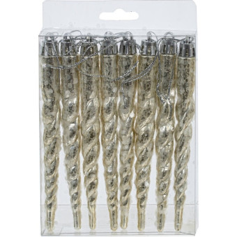 Набор елочных игрушек Сосулька акрил серебристое (высота 13 см, 8 штук в упаковке)