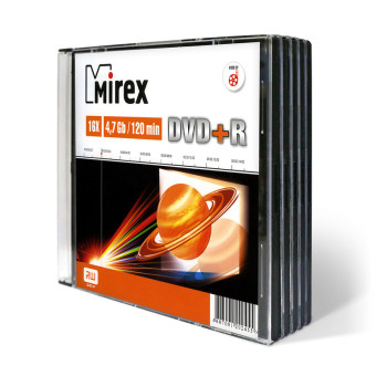 Диск DVD+R Mirex 4.7 ГБ 16x slim box UL130013A1F (5 штук в упаковке)