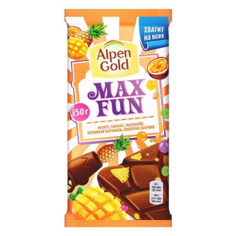 Шоколад Alpen Gold Mix Fun молочный c фруктами, рисовыми шариками и карамелью 150 г