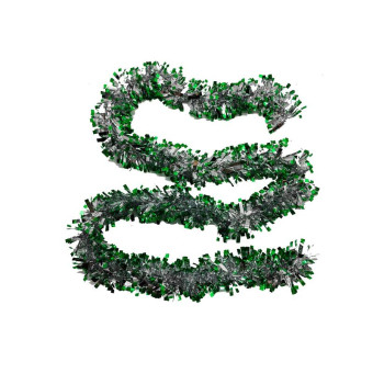 Мишура новогодняя серебристая/зеленая 200x9 см