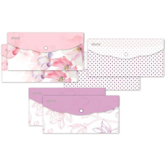 Папка-конверт на кнопке Attache Selection Travel Flower dreams 232х115 мм 180 мкм (6 штук в упаковке)