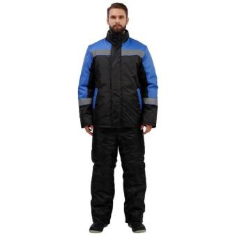 Куртка рабочая зимняя мужская з38-КУ с СОП черная/голубая из ткани оксфорд (размер 56-58, рост 182-188)