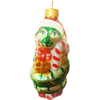 Елочная игрушка Коломеев Змея с подарком Символ года стекло разноцветное (высота 11 см)