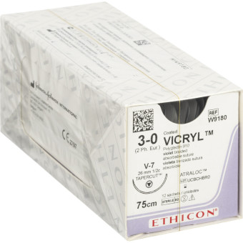 Шовный материал хирургический рассасывающийся Ethicon 3/0 75 см  колюще-режущая игла 26 мм 1/2 W9180 (12 штук в упаковке)