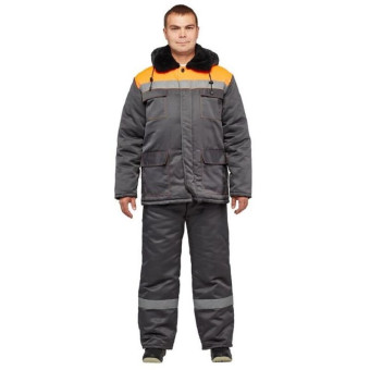 Костюм рабочий зимний мужской з35-КПК с СОП серый/оранжевый (размер 56-58, рост 170-176)