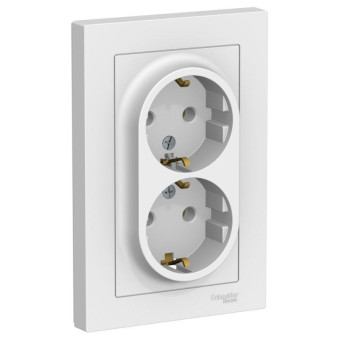Розетка Schneider Electric AtlasDesign двухместная с заземлением 16А IP20 с рамкой скрытого монтажа белая (ATN000124)