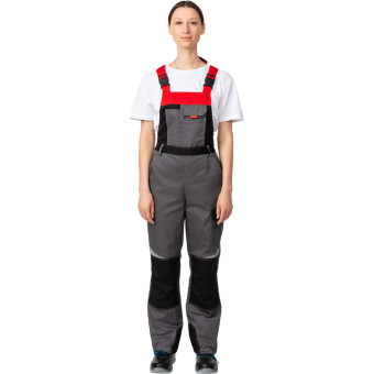 Полукомбинезон рабочий летний женский л23-ПК с СОП серый/красный (размер  48-50, рост 158-164)