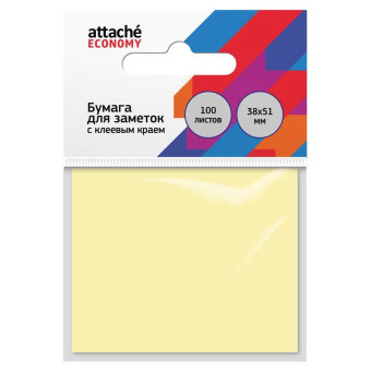 Стикеры Attache Economy 38x51 мм пастельный желтый (1 блок на 100 листов)