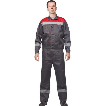 Костюм рабочий летний мужской л20-КБР с СОП серый/красный (размер 64-66, рост 182-188 см)