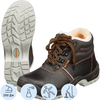 Ботинки рабочие зимние Мистраль 104375 М ПУ-ТПУ из натуральной кожи с  металлическим подноском черные (размер 48)