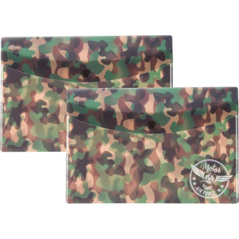 Папка-конверт на кнопке №1 School Military А5 зеленая 180 мкм (2 штуки в упаковке)