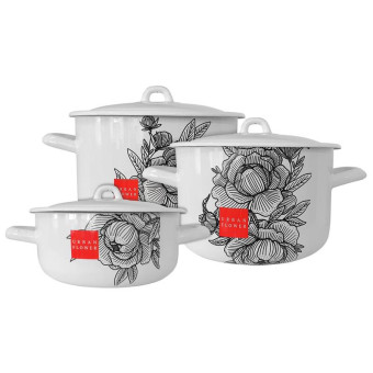 Набор кастрюль Лысьвенские эмали Urban flower эмалированная сталь 3 штуки (1.45 л, 2.9 л, 4.3 л)