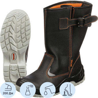 Сапоги рабочие Мистраль ПУ-ТПУ из натуральной кожи с металлическим подноском черный (размер 43)