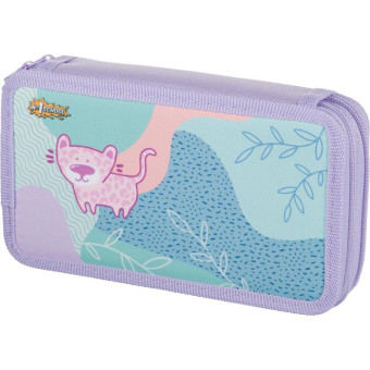 Пенал двухсекционный Комус Класс (№1 School) Леопард фиолетовый