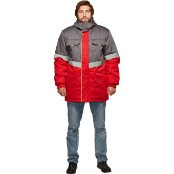 Куртка рабочая зимняя мужская з43-КУ с СОП серая/красная из ткани твил (размер 60-62, рост 170-176)
