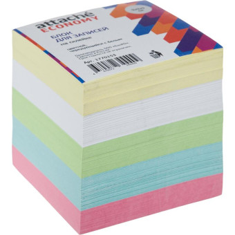 Блок для записей Attache Economy 90х90х90 мм разноцветные проклеенный (плотность 65 г/кв.м)