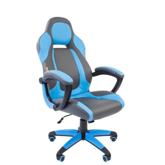 Кресло игровое Chairman Game 20 серое/голубое (экокожа/пластик)